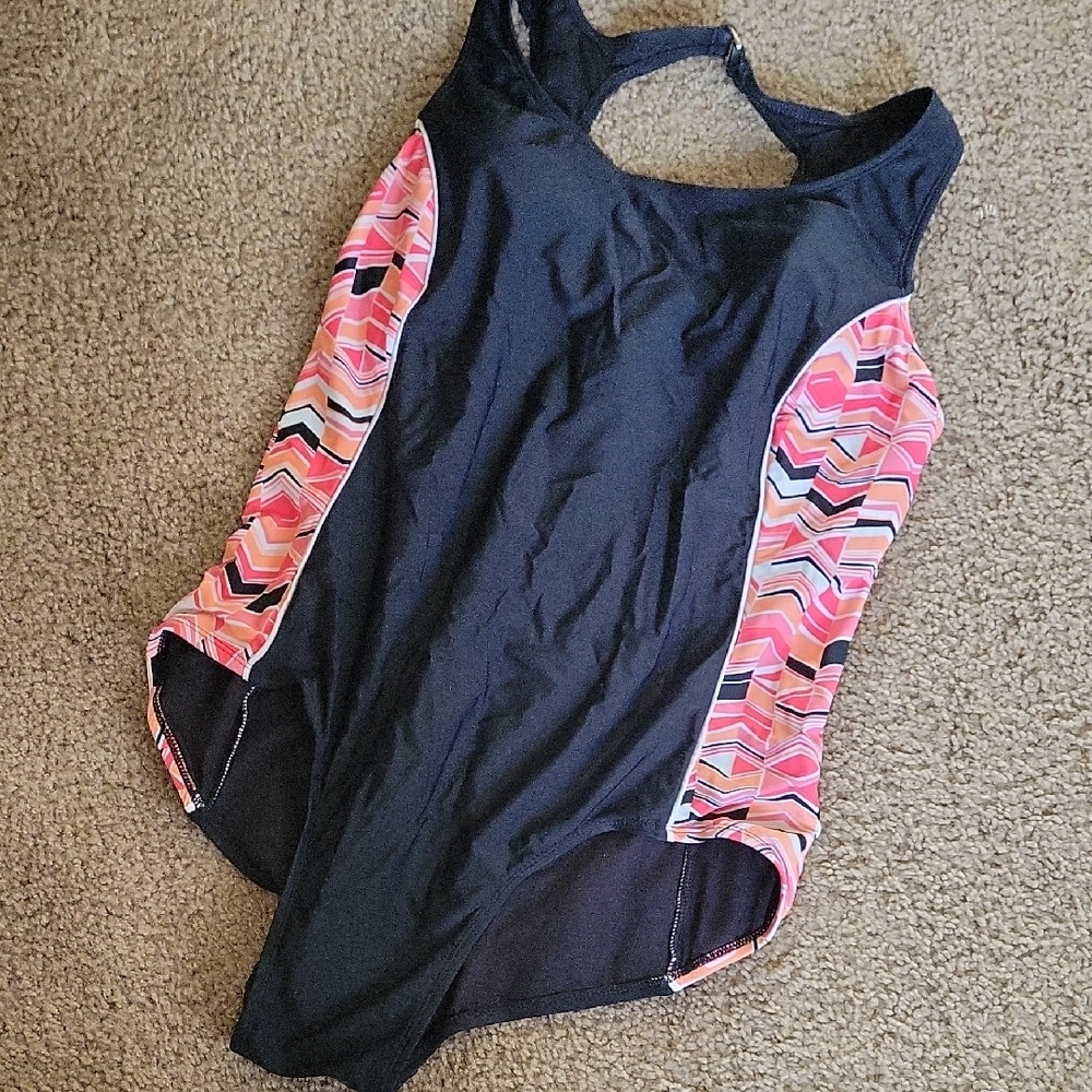 Catalina Black Swimsuit with Pink Geometric Panels